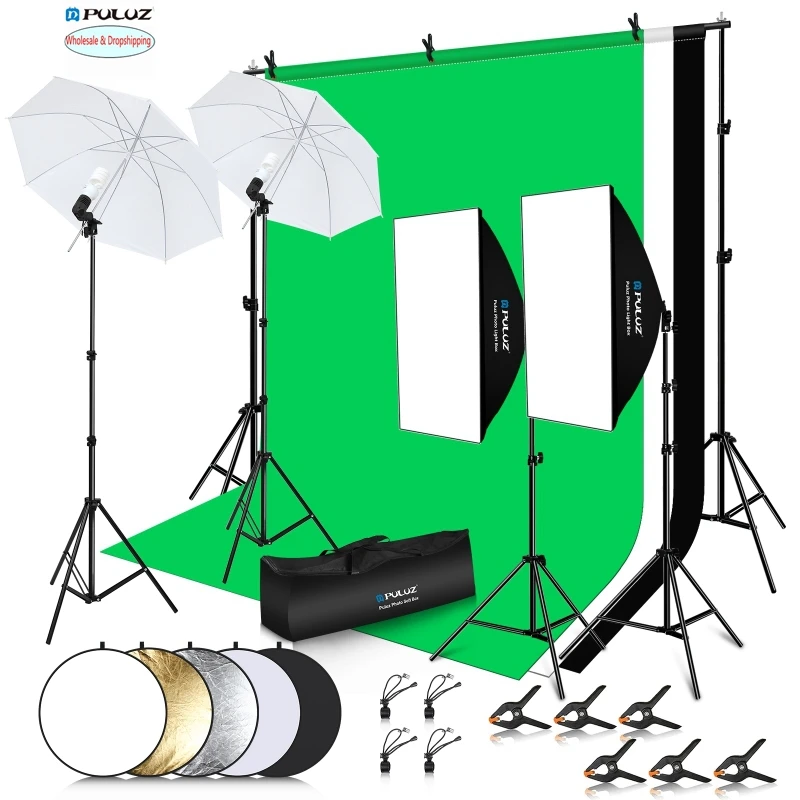 

Photo Studio Equipment Photography Backdrop Set 2*3M Background Stand Soft Box Umbrella Lighting Kit