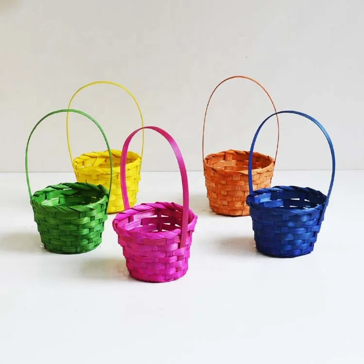 Hand Woven Mini Basket Round Colorful Bamboo Gift Basket Festival