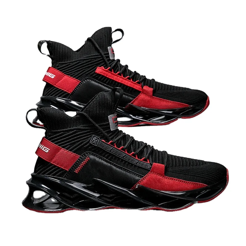 

High-top woven socks shoes fashion men's breathable comfortable blade shoes casual sports sneakers, Black beige white