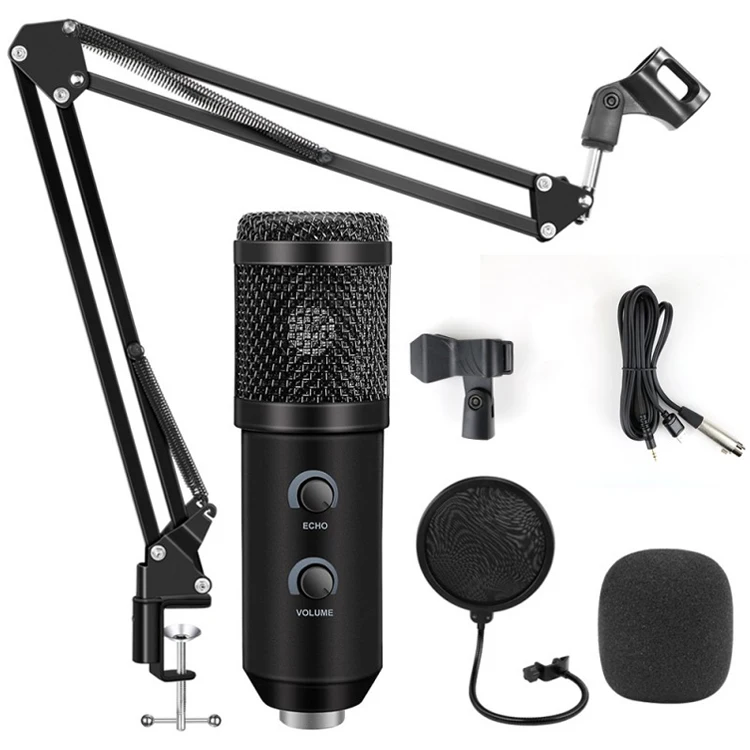 

High sensitivity bm 200 podcast studio recording electret condenser microphone pc on live professional set, Black