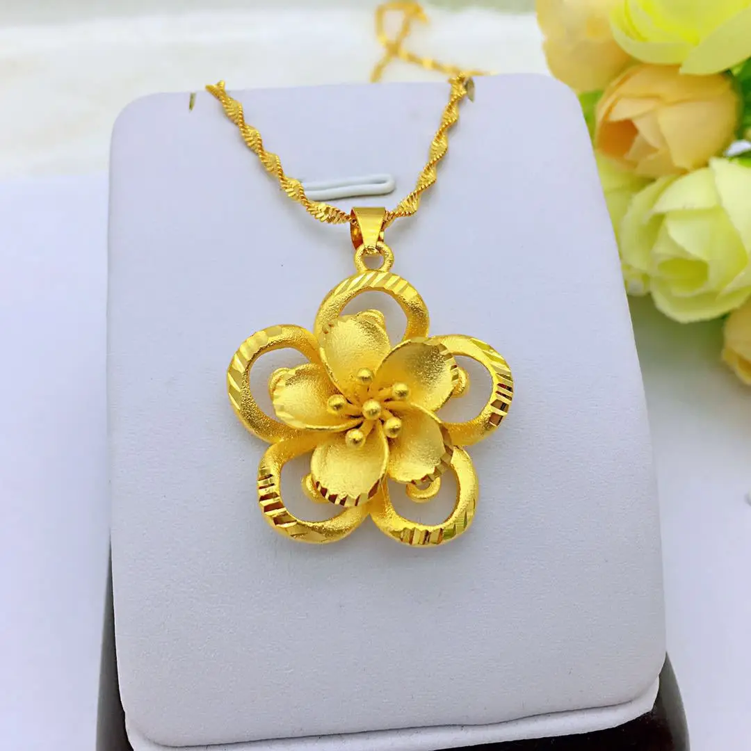 

Dropshipping Fashion Sand Gold 14K Neckalce for Women Wedding Statement Jewelry Delicate Flower Pendant Necklace Birthday Gifts