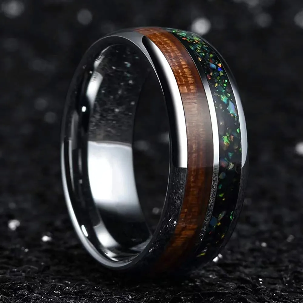 

Women's Tungsten Steel Ring with Gold Sand Inlay Stainless Steel with Chabili Wood Veneer Bottom