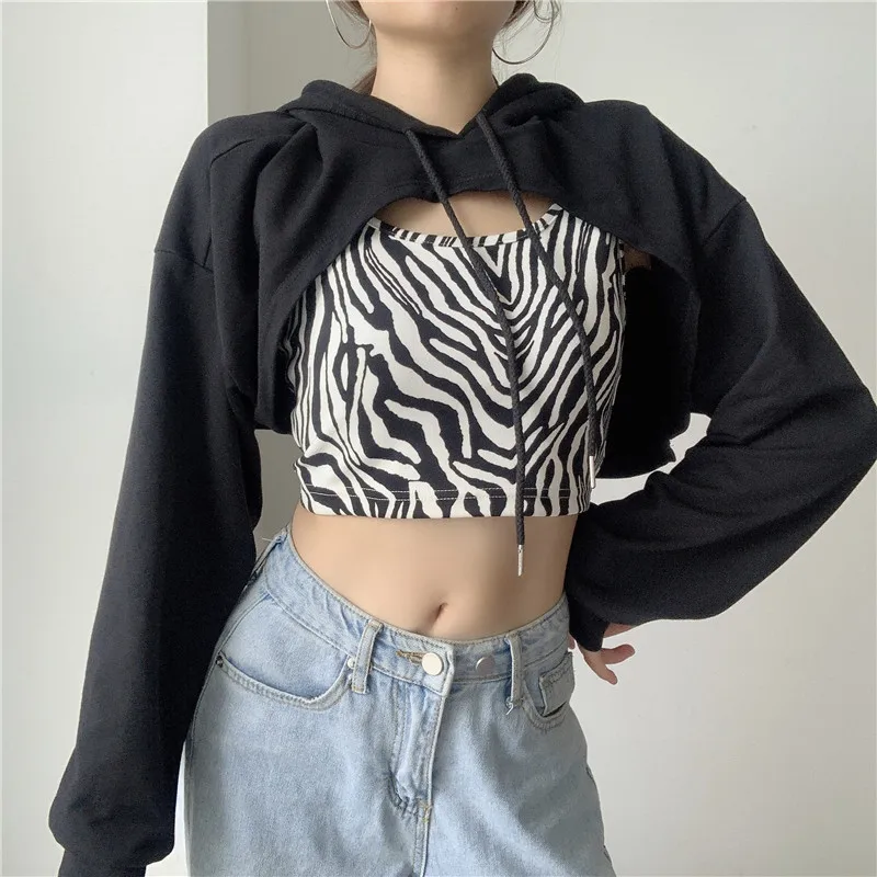 

2020 New Arrivals autumn collection fashion trending women asymmetrical design crop hoodies with top