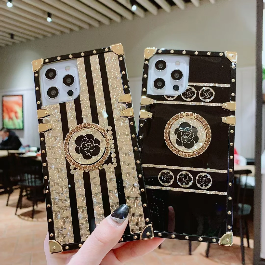 

For iPhone 12 11 Pro Max XR Xs Max 6 7 8 Plus Luxury Diamond Shinning Flower Holder Stand Phone Case For Girl