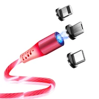 

2019 newest LED light Flowing cable USB line 3 in 1 Magnetic phone Charging Cable For Android Type C IOS