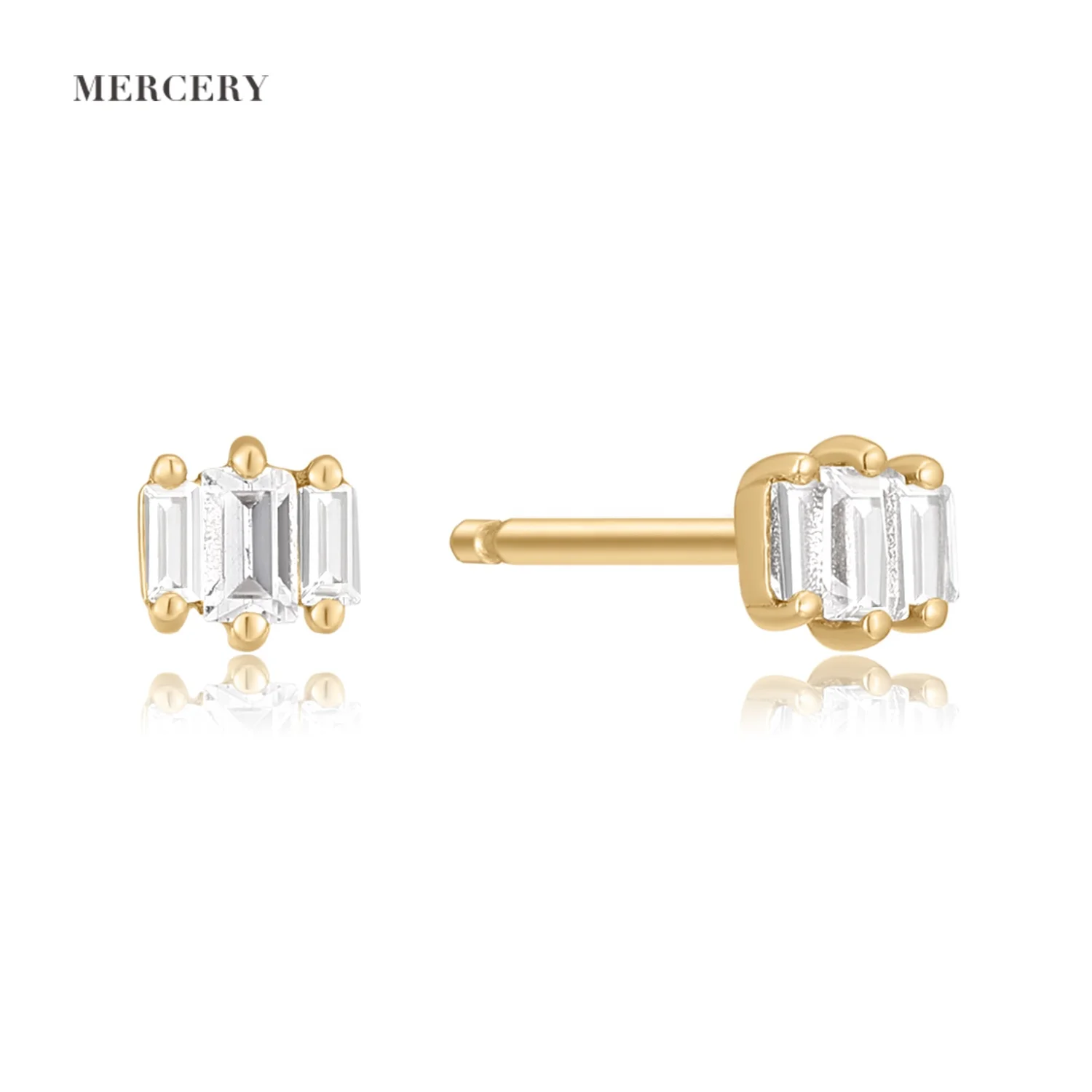 

Mercery Fine Jewelry Earrings Women Luxury Naturel White Topaz Stone Earring 14k Solid Gold Gemstone Needle Stud Earrings