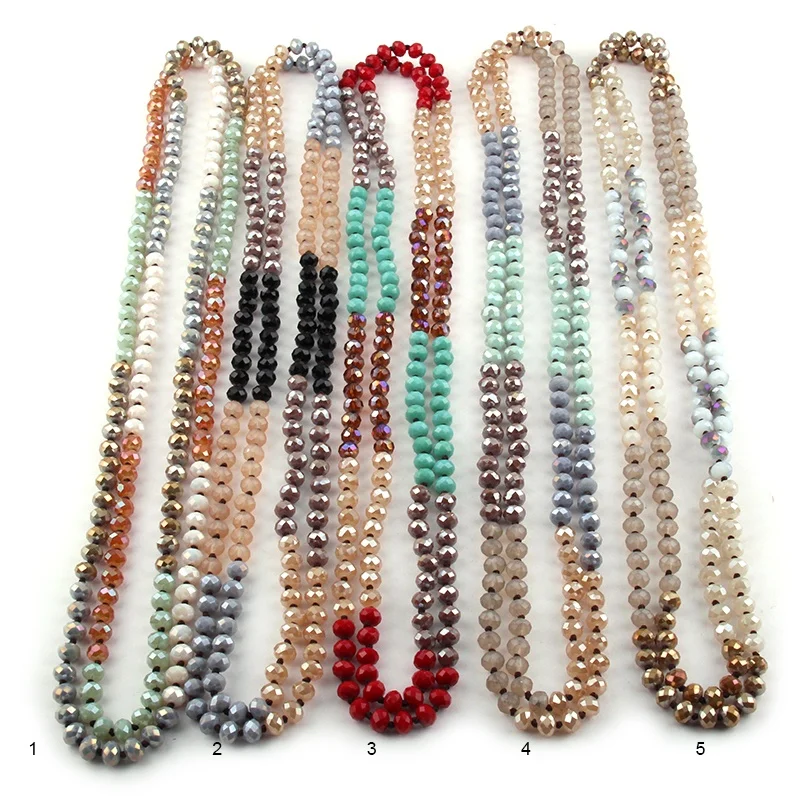 

8mm Multiple Five color Mixed Crystal Glass Beads Necklace Xmas holiday 60inch Knotted Long Necklace, Colors