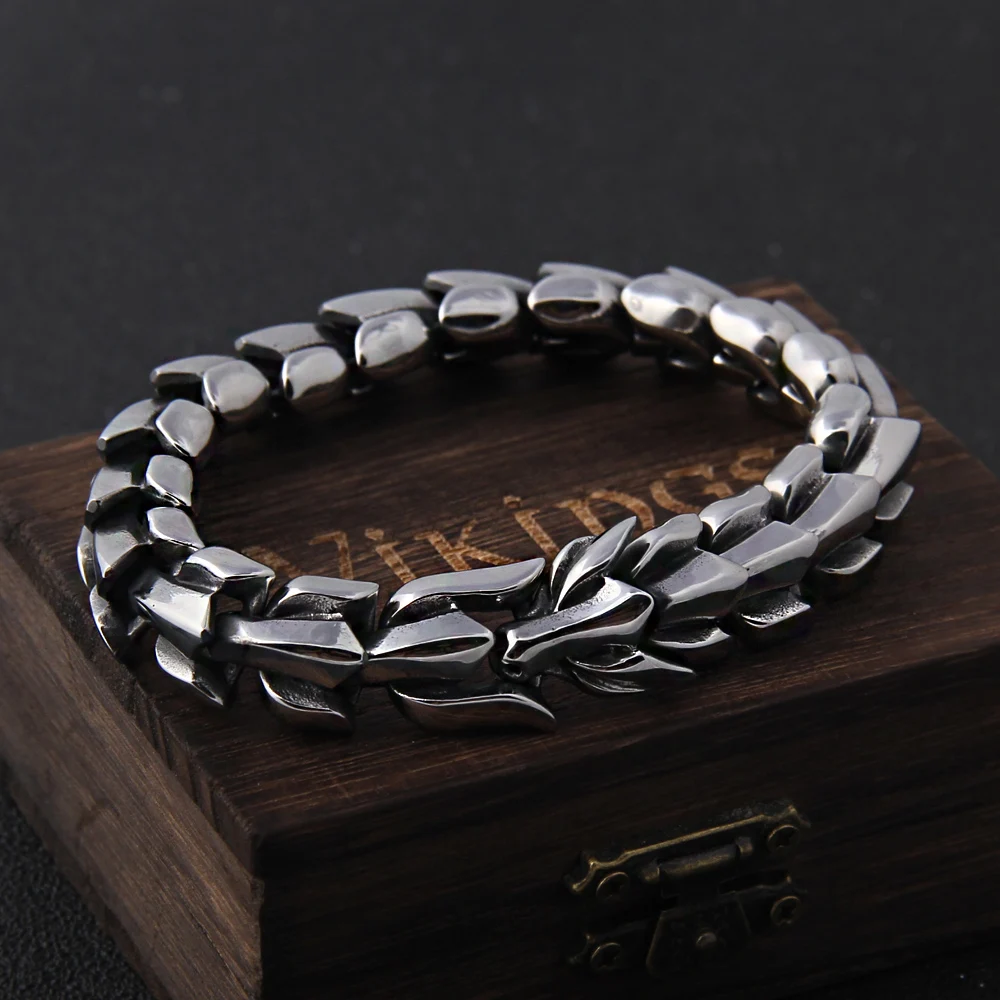 

316L Viking Ouroboros vintage punk dragon Animal bracelet for men stainless steel fashion Jewelry HIPHOP street culture