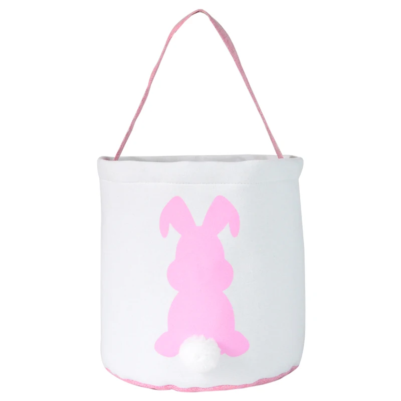

2024 Eco friendly Canvas Easter bunny bag with lining pink bunny with tail decoration custom