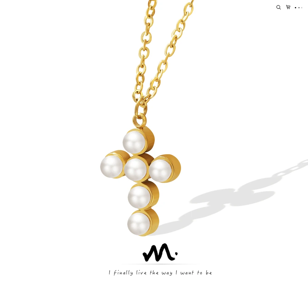 

Pearl Cross Pendant Necklace Freshwater Baroque White Mister Jewelry Design high sense fashion versatile collarbone chain