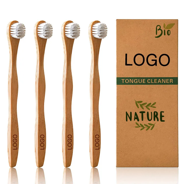 

Wholesale White Bamboo Charcoal Bristles Custom Private Label Logo 100% Natural Eco Friendly Bamboo Tongue Cleaner Toothbrush, Customized color