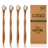 

Wholesale White Bamboo Charcoal Bristles Custom Private Label Logo 100% Natural Eco Friendly Bamboo Tongue Cleaner Toothbrush