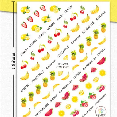 

CA060-072 Nail Art Decals 3D Cartoon Fruit Manicure Applique Nail Stickers for Nail Decoration, As picture