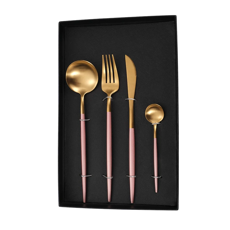 

Black plated knife fork spoon stainless steel 18/10 gold wedding cutlery set, Customized
