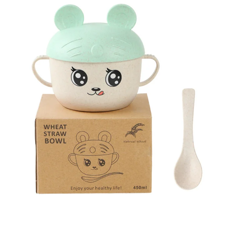 

Amazon hot sale Children's tableware kindergarten plate creative wheat straw bowl cutlery set