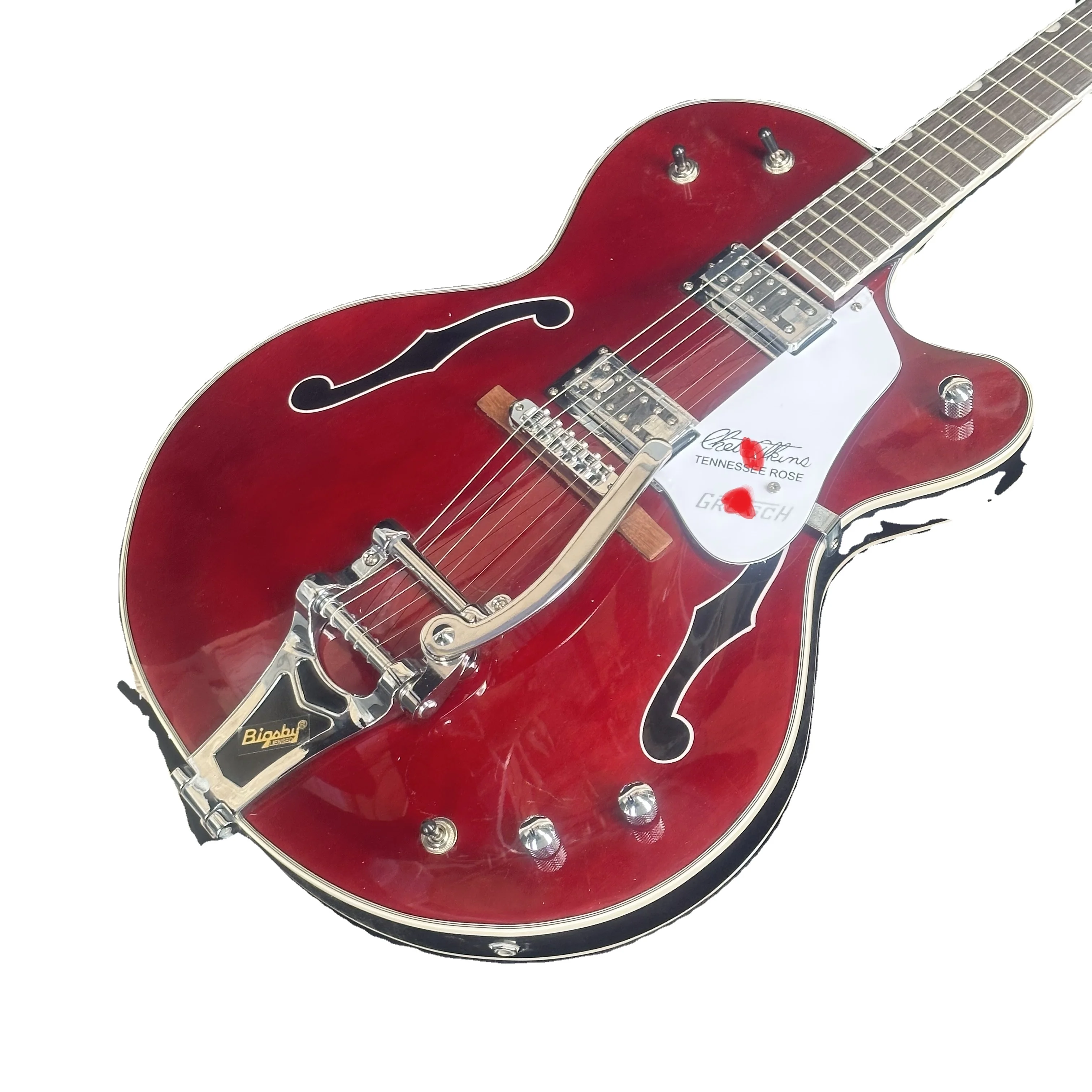2026 GRTCH Brand Red Electric Guitar Mahogany Body Semi-Hollow F-hole Case HH Pickup Chrome Hardware Rosewood Fretboard 22-Fret