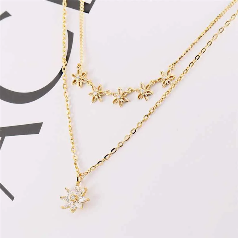 

S925 Sterling Silver Fashion Luxury Double-layer Diamond Petal Clavicle Necklace For Women