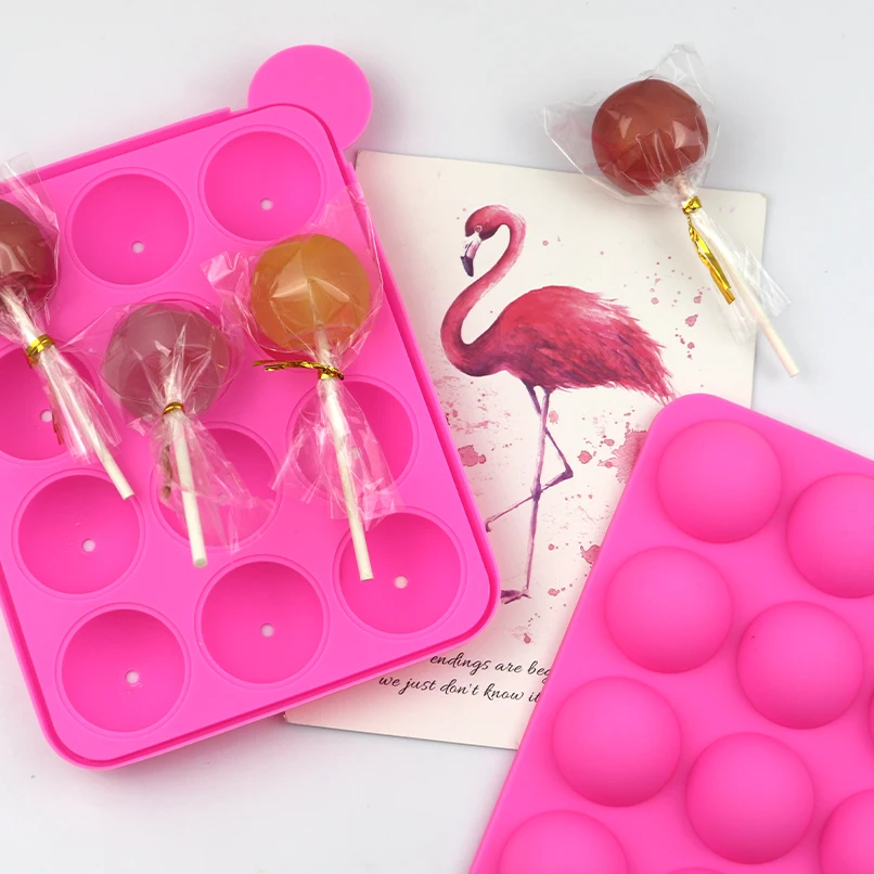 

907 12 holes round Chocolate mold Cake Decorating Pastry Mould silicone lollipop mold hard candy cake tools, Pink color