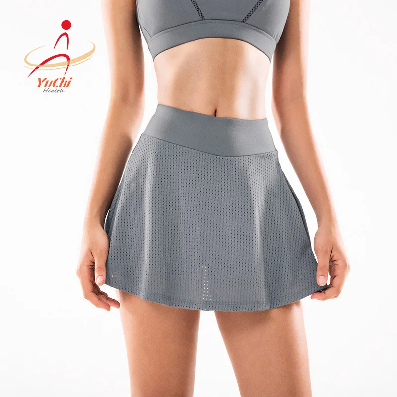 

Summer yoga clothing running fitness sports pants high waist mesh sexy yoga women anti light sports short skirt, Gray, black, white