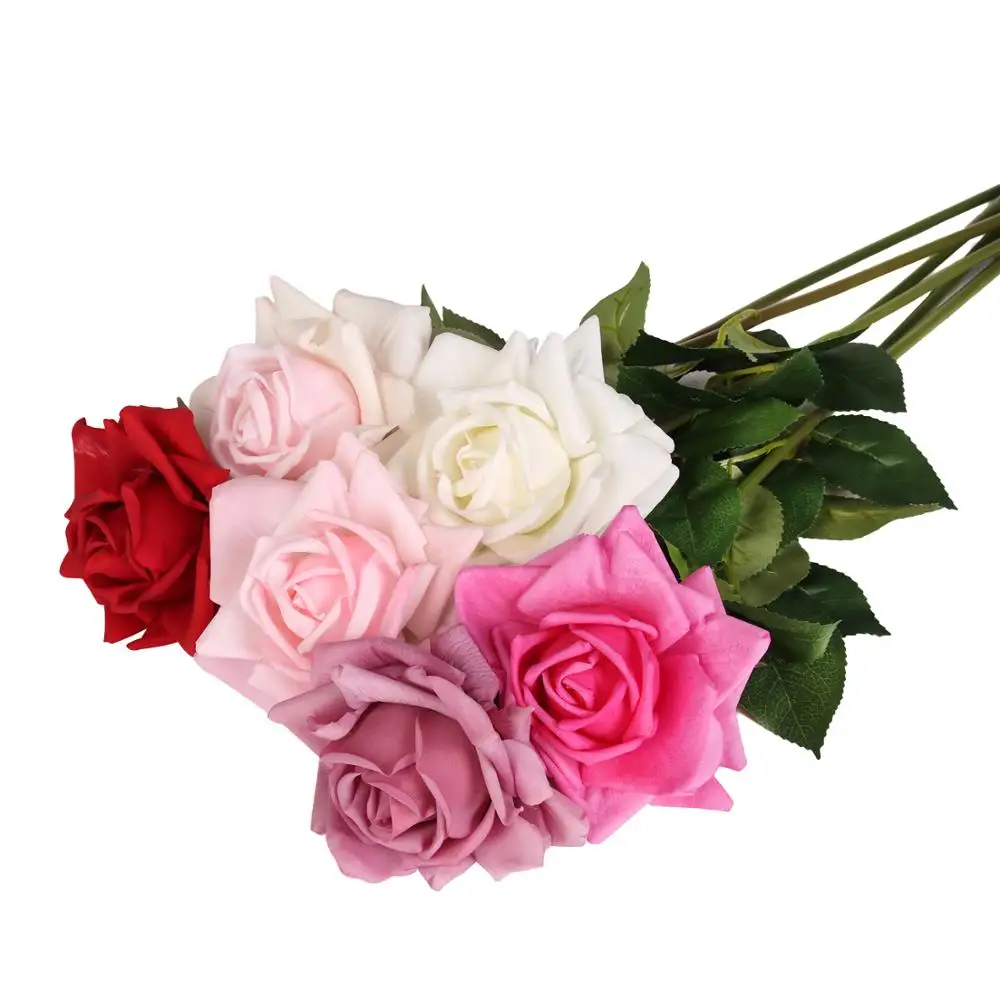 高品质 3 花头人造织物玫瑰花真正的触摸花束婚礼和活动装饰批发