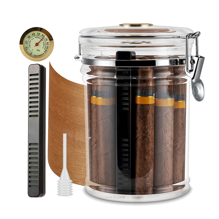 

Hot selling Cigar Acrylic Humidors Jar with Humidifier and Hygrometer