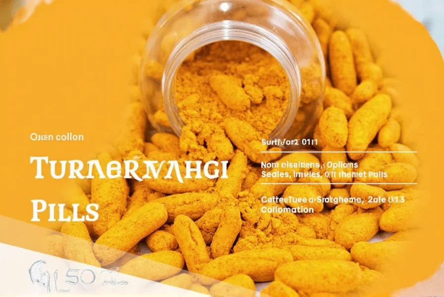 Turmeric supplement capsules next to fresh turmeric root showing concentration difference