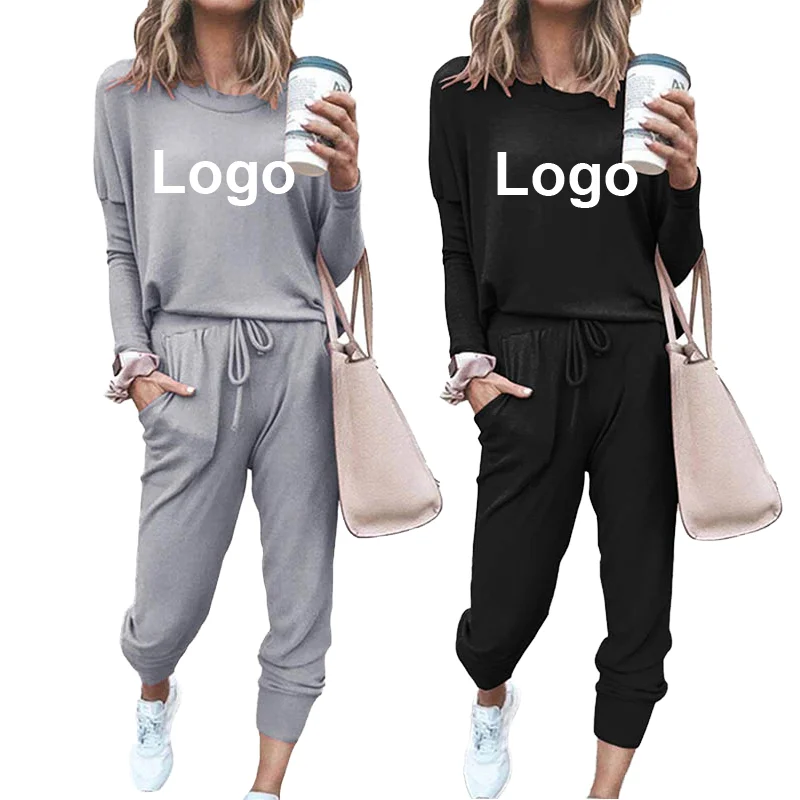 

Wholesale Custom Logo High Quality Crew Neck Knit Suits Set Outfits 2 Piece Jogger Set Women, Customized jogger set women