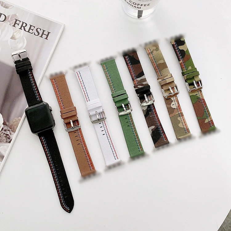 

Watch Accessories for apple watch bands series 6 SE 5 4 3 for iwatch band 2021 3 line canvas Camouflage strap for apple watch, 7 colors
