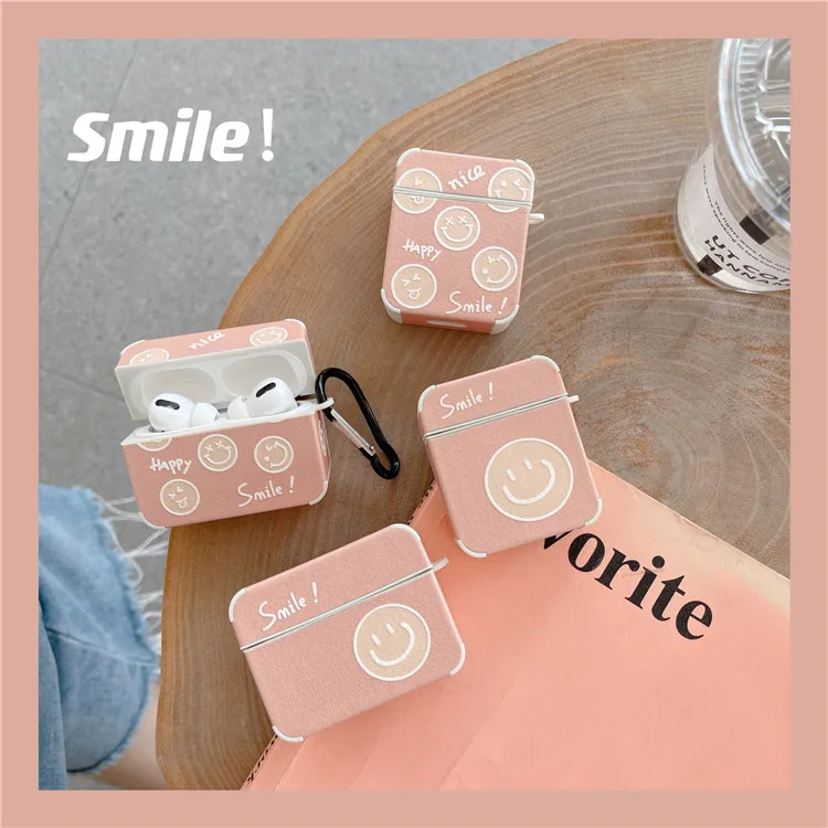 

Wholesale New Shockproof Luxury Cute Girly Smile Face Leather Embossed Soft Leather Case for Airpods 1 2 Pro