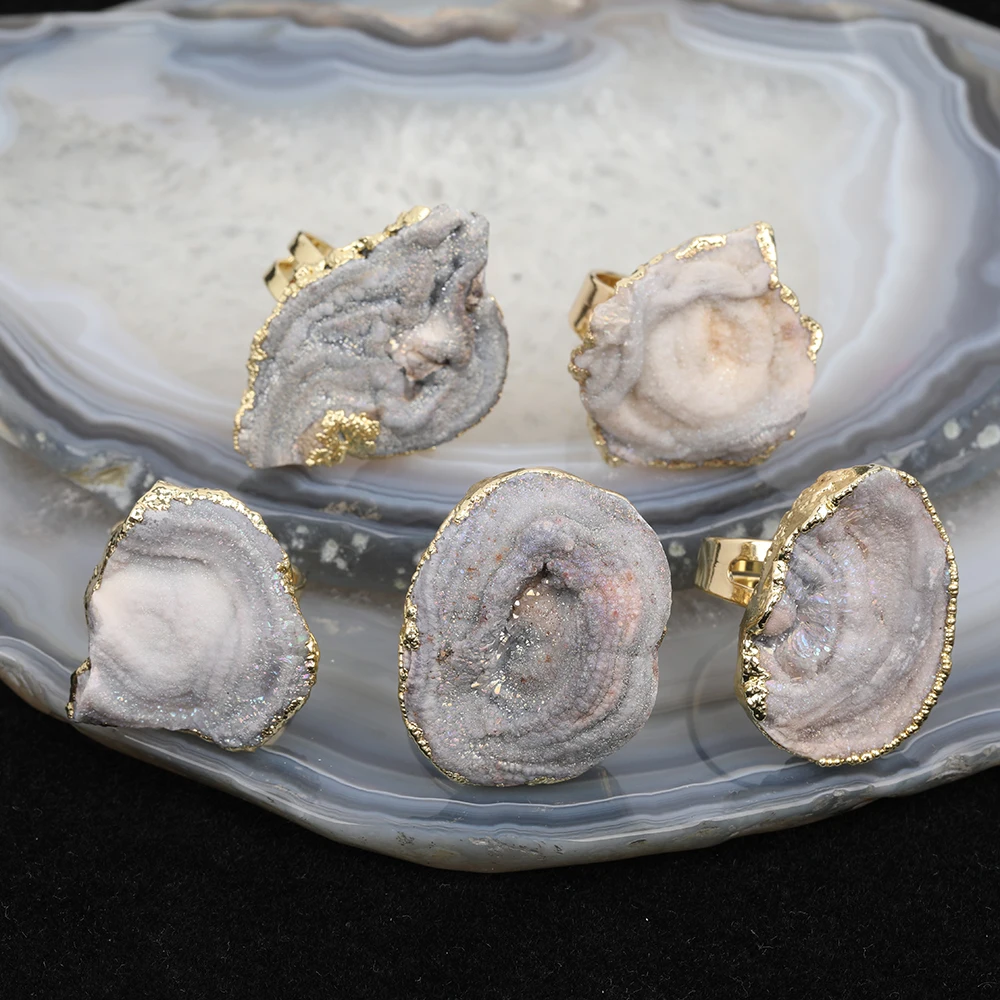 

Natural agate geodes geometry DIY jewelry ring, Gold