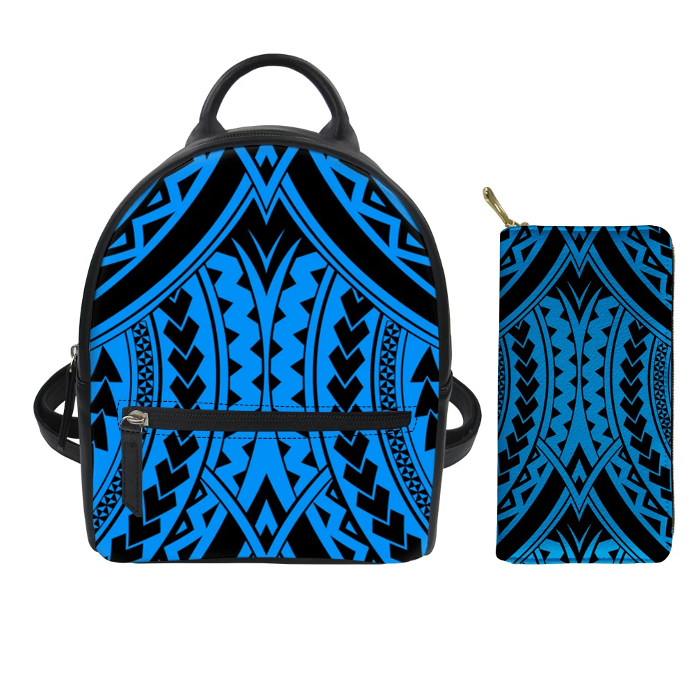 

Polynesian Blue Tribal Print Backpack Purses for Women with Zip/Wallet Adjustable High Quality Women Small Backpack for Women, Customized color