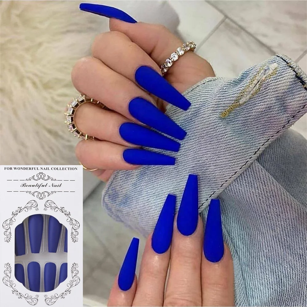 

24Pcs Detachable Long Coffin False Blue Sky Ballerina Wearable Fake Nail Full Cover Nail Tips Manicure Tool Press on Nails