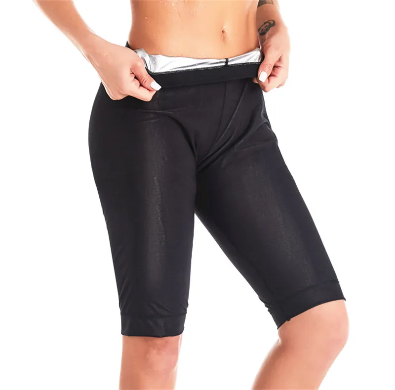 

Women High Waist Exercise Workout Gym Fitness Weight Loss Slimming Body Shaper Corset Silver Coated Sweat Sauna Suit Short Pants, Balck