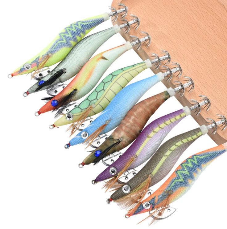 

Multisize Octopus Squid Jig Wooden Shrimp Squid Hook Made in China, Multicolor