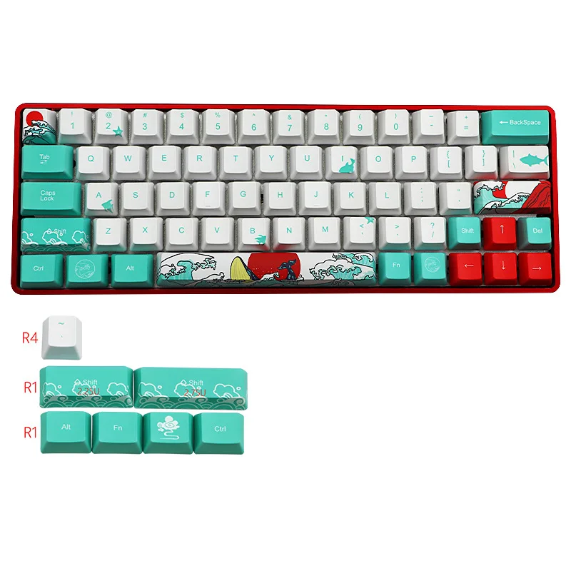 

OEM height US JP RU KR layout Dye sublimation PBT Coral sea Keycaps Mechanical keyboard for GH60 XD64 DZ60 GK61 RK61