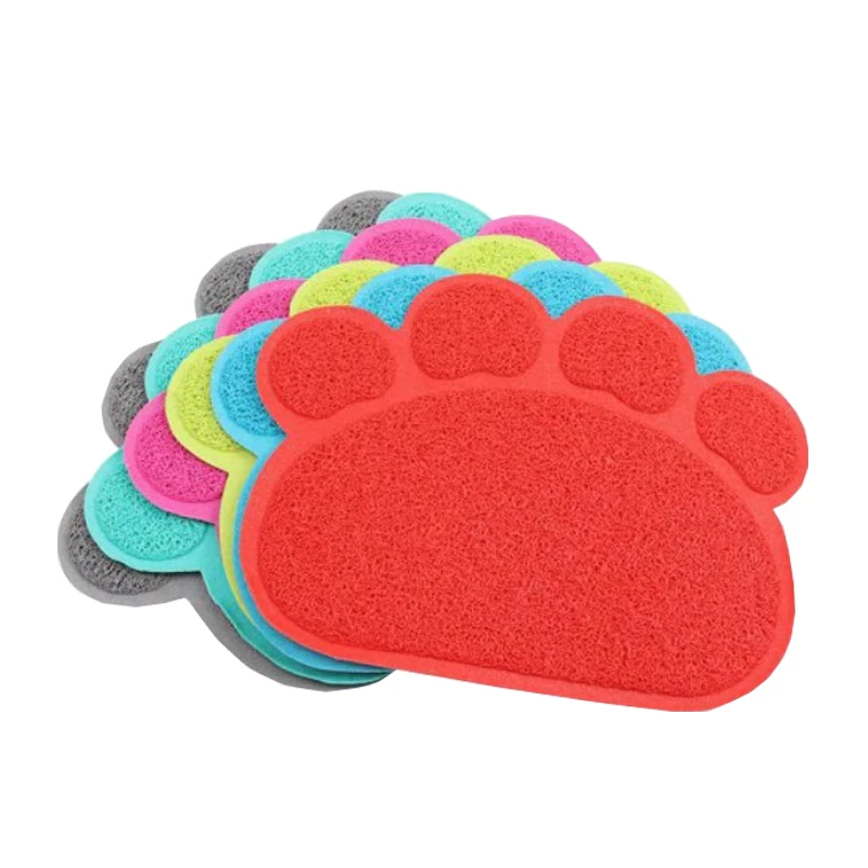 

Pet Dog Cat Puppy Kitten Dish Bowl Food Water Feeding Placemat PVC Non-Slip Cat Litter Mat Paw Shape, Optional