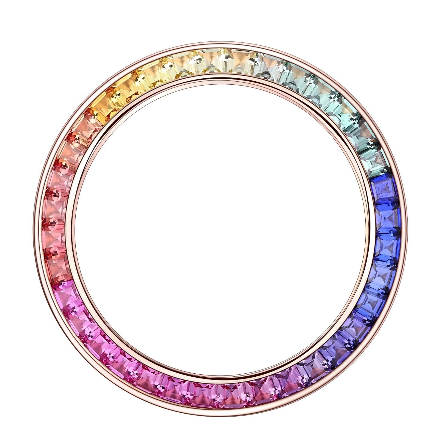 

2021 Hot Colorful Watch Parts Gradient Rainbow Stainless Steel+Synthetic Gems 40mm Watch Bezel Precision-Cut Equal Size
