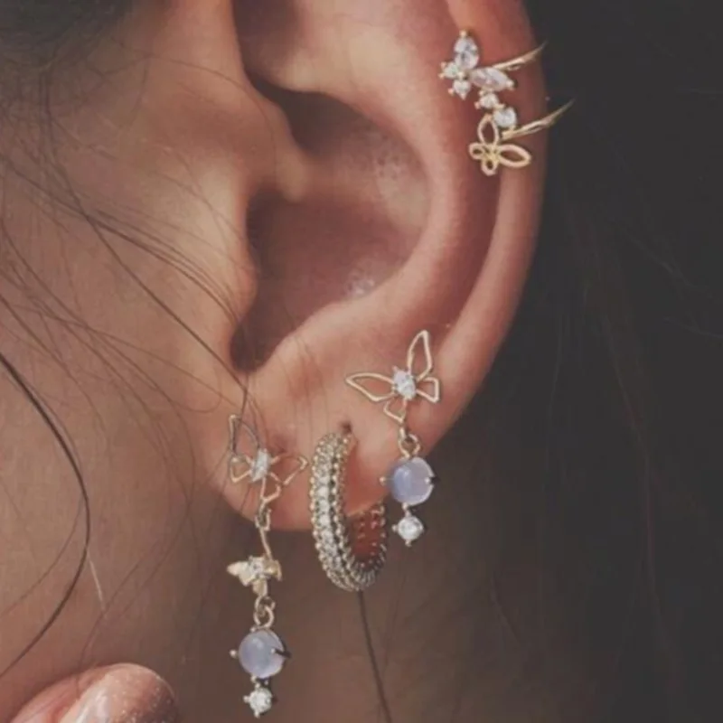 

Personalized Popular Butterfly Earrings 5 Pieces/SET Women Gold Plated Ear Bone Stud Long Earring Set