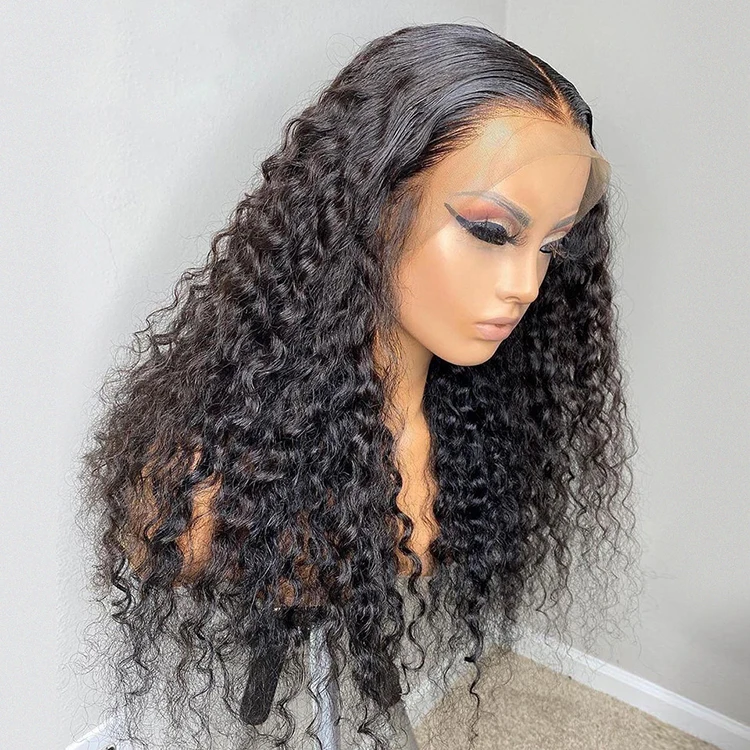 

Wholesale 150 density 4x4 transparent lace kinky curly lace front wigs human hair