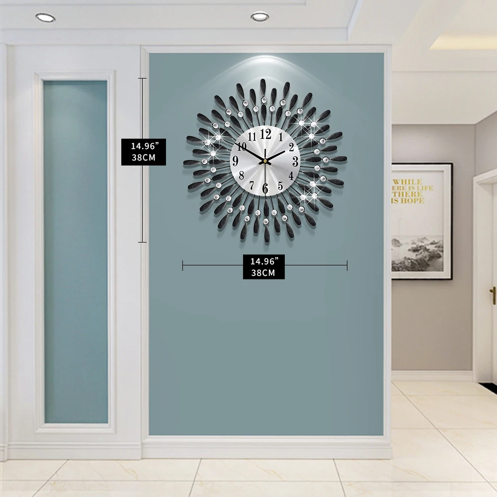 
Custom Handmade Silent Movemet Metal Home Decorative Nordic Modern Diamond Shining Iron Wall Clock For Living Room 