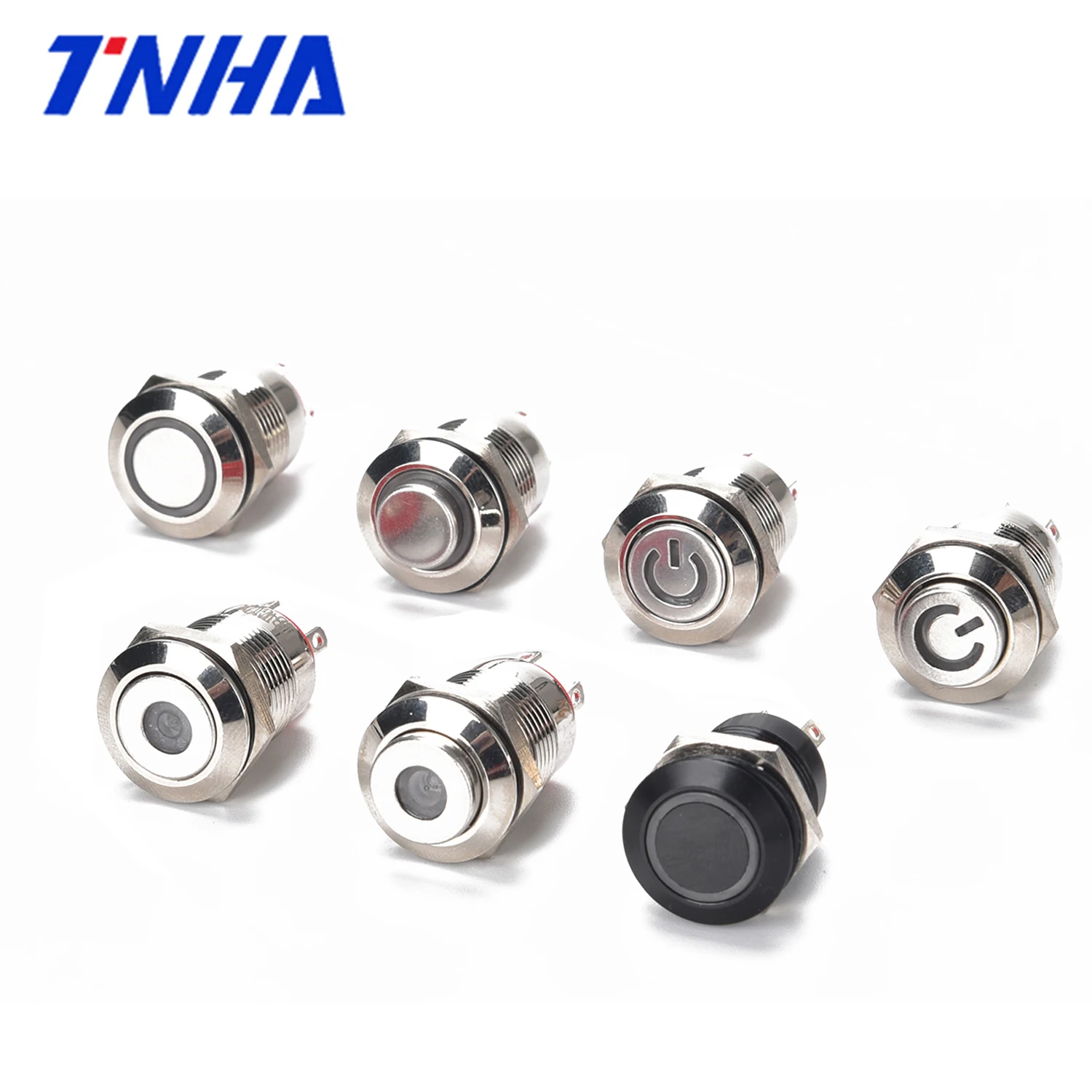 TNHA12 IP65 12mm DC 12V/24V waterproof led illuminated metal 12 volt push button momentary/latching pushbutton switch with light