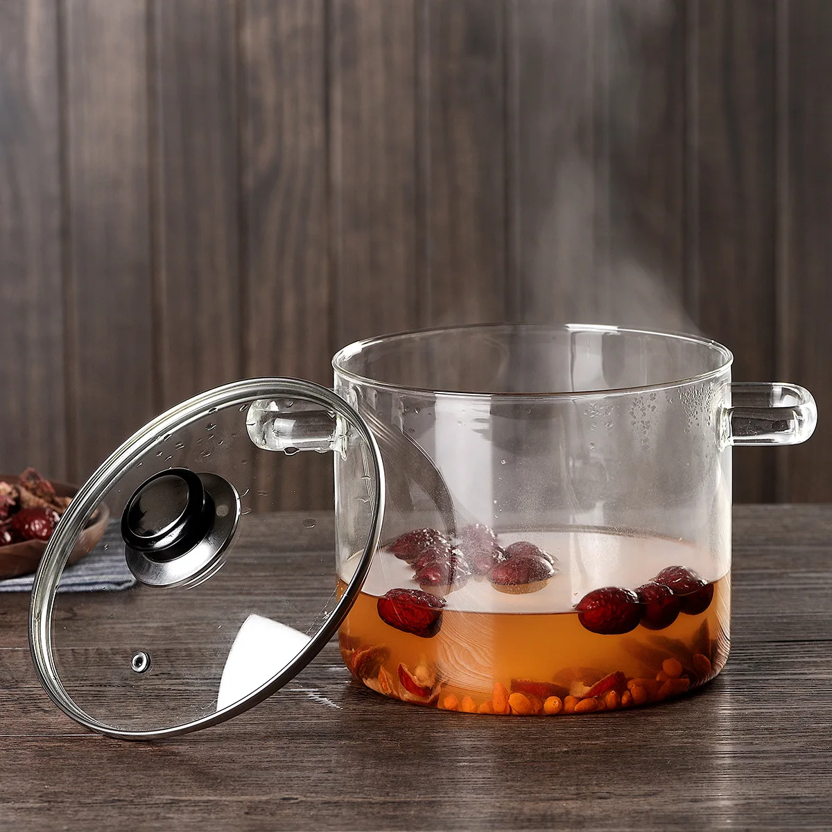 

2021 Factory Amazon Hot Borosilicate Big Size Transparent Clear Double-ear Cooking Pot Borosilicate Pyrex Glass Cooking Pot