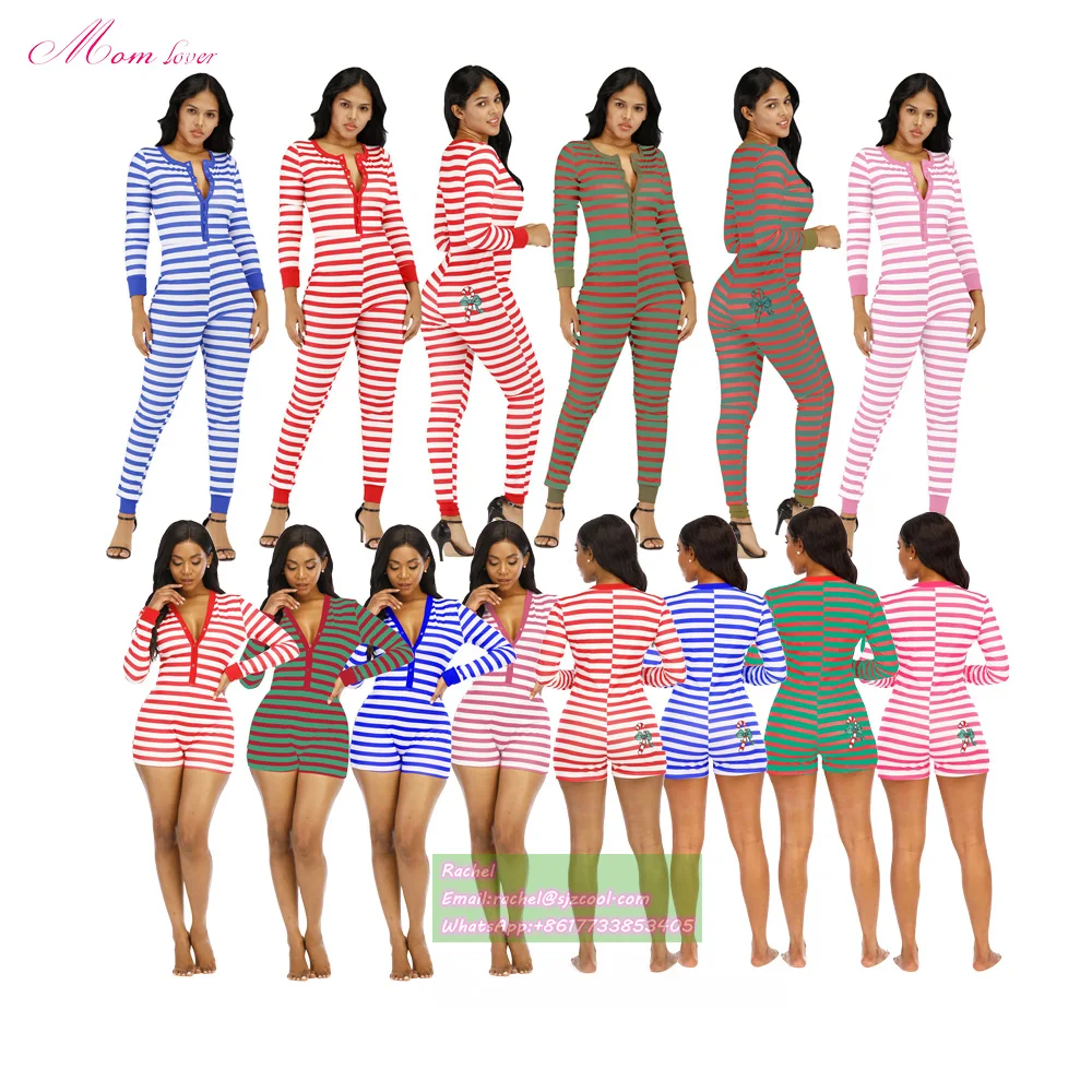 

Mom Lover 2022 christmas stripe Pajamas Fun Pattern Printing Plus Size  Long Sleep Wear Christmas onesie for Women, Green blue red pink