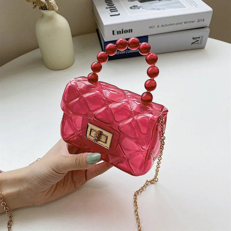 

2021 New Fashion Cute Candy Color Pvc Jelly Cross Body Single Strap Shoulder Bag with Gold Metal Chain, As show or custom you like color