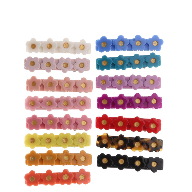 
New Design hot sale korean design OEM ODM custom color flower bar candy color acrylic solid hair side grips clips for baby kids 