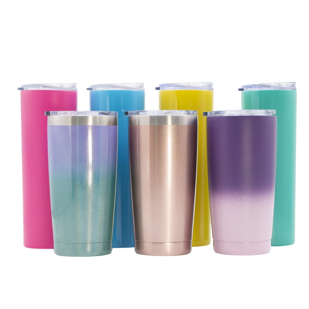 
WeVi custom glitter sublimation tumbler with straw 16oz 20oz double wall stainless steel insulated vacuum coffee slim tumbler 