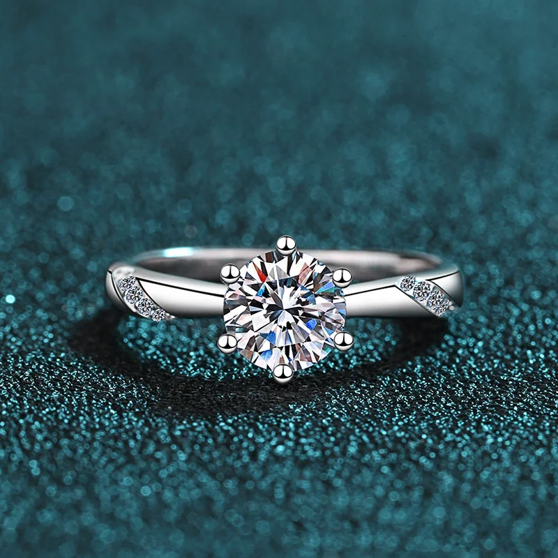 

2021 new fashion women finger ring 6.5mm 1CT white moissanite diamond ring 925 silver jewelry, Silver color