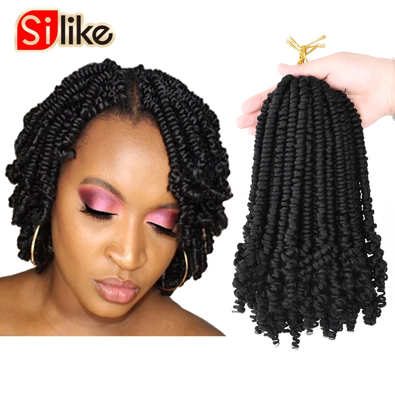 

Silike 6-8inch Spring Twist Crochet Hair Extensions Synthetic Fluffy Passion Twist Braids With Curl 20Strands/pcs For Women