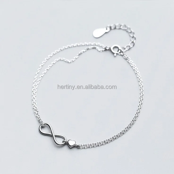 

Sterling 925 silver infinity with tiny heart charm bracelet, Picture shows