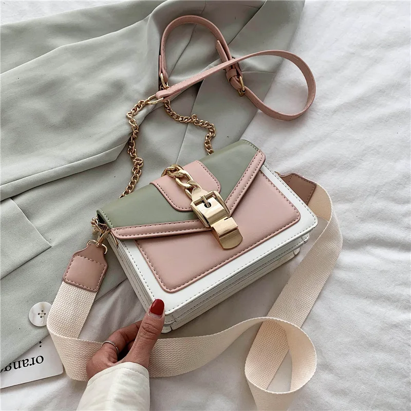 

2021 Summer Contrast Color Ladies Cross Body Bag PU Leather Luxury Purses Small Handbags for Women Shoulder Bag